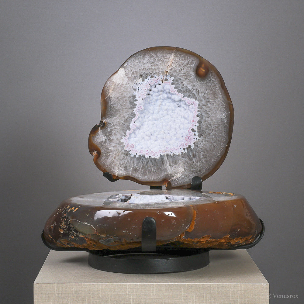 Agate with Clear Quartz Part Polished Nodule from Brazil mounted on a bespoke stand | Venusrox
