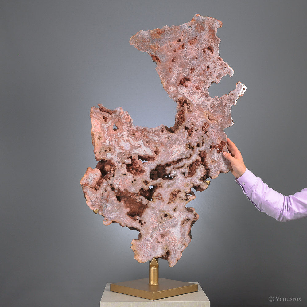 Pink Amethyst Part Polished Slice from Brazil mounted on a bespoke stand | Venusrox