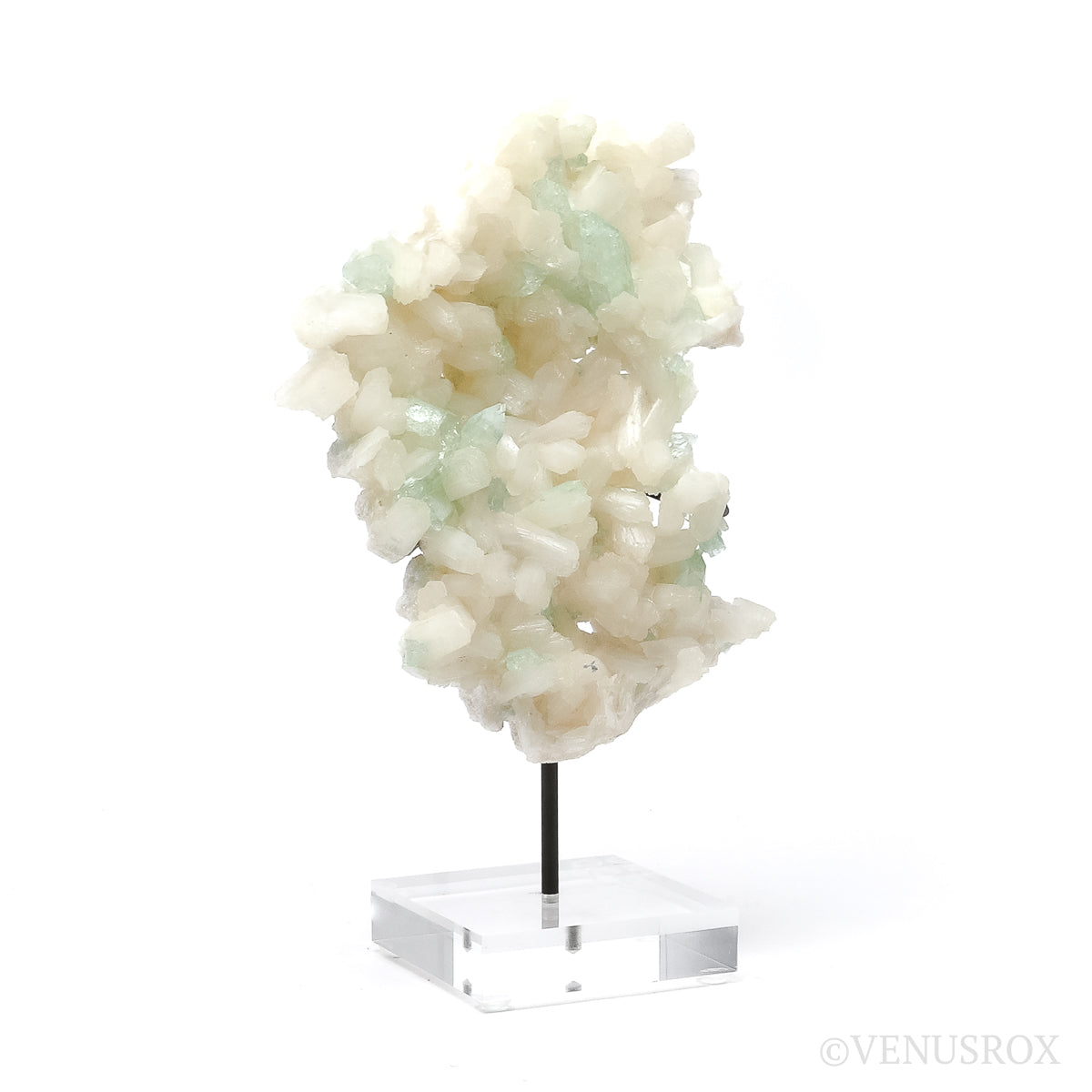 Green Apophyllite with Stilbite Natural Cluster from Maharashtra, India mounted on a bespoke stand | Venusrox