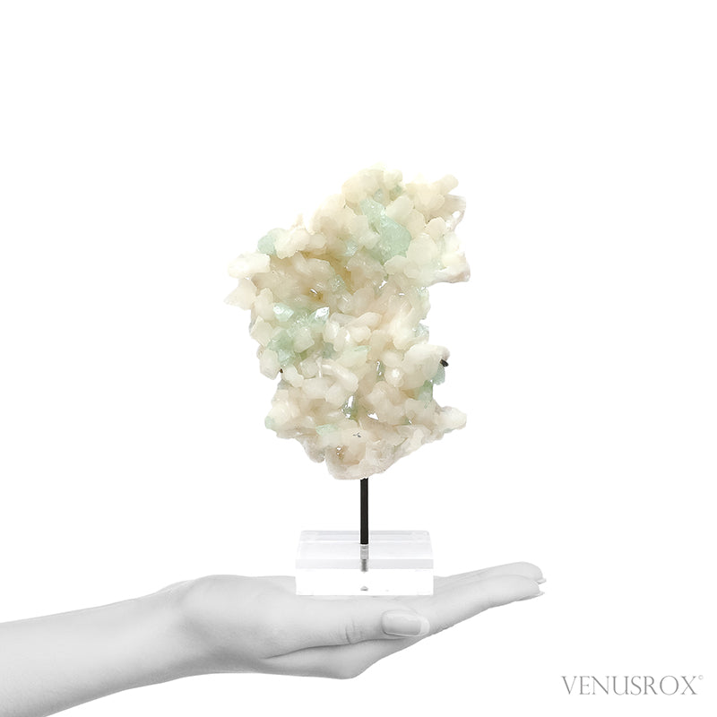 Green Apophyllite with Stilbite Natural Cluster from Maharashtra, India mounted on a bespoke stand | Venusrox