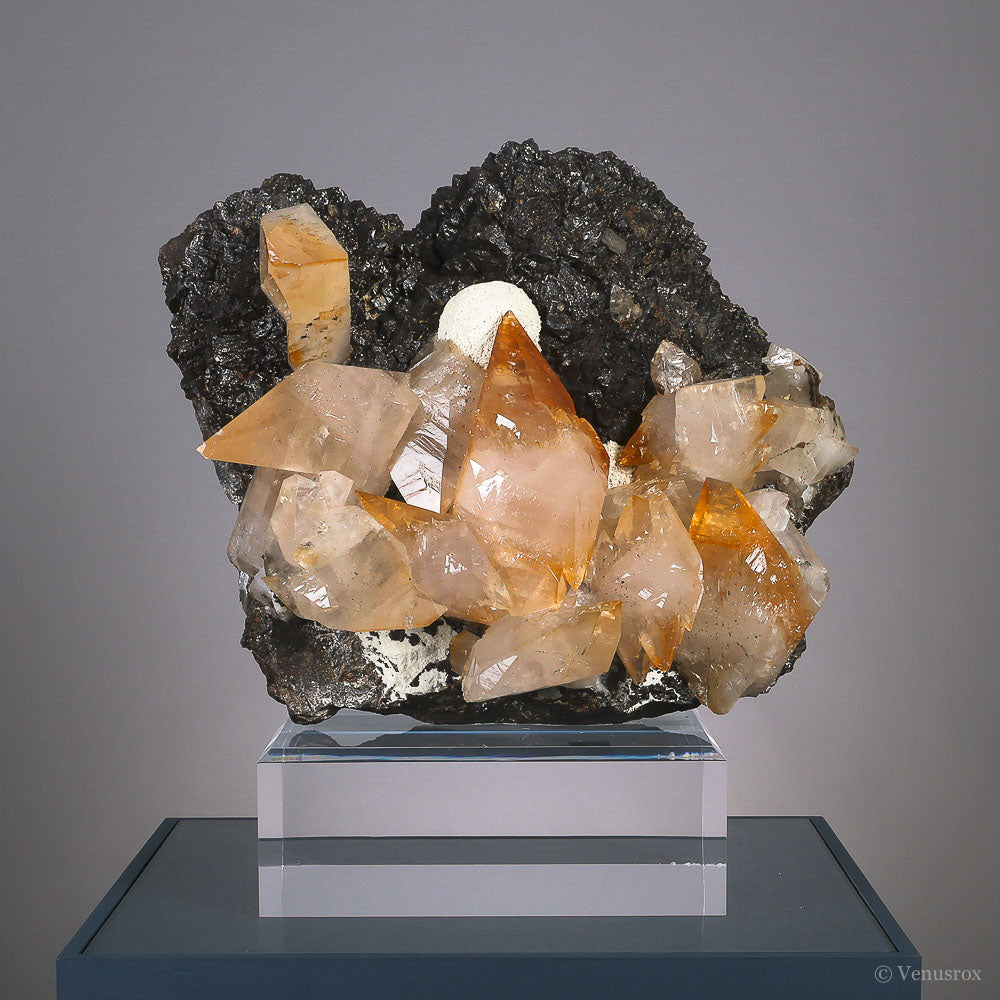 CALCITE (STELLAR BEAM) ON SPHALERITE NATURAL CLUSTER - NATURAL CRYSTALS