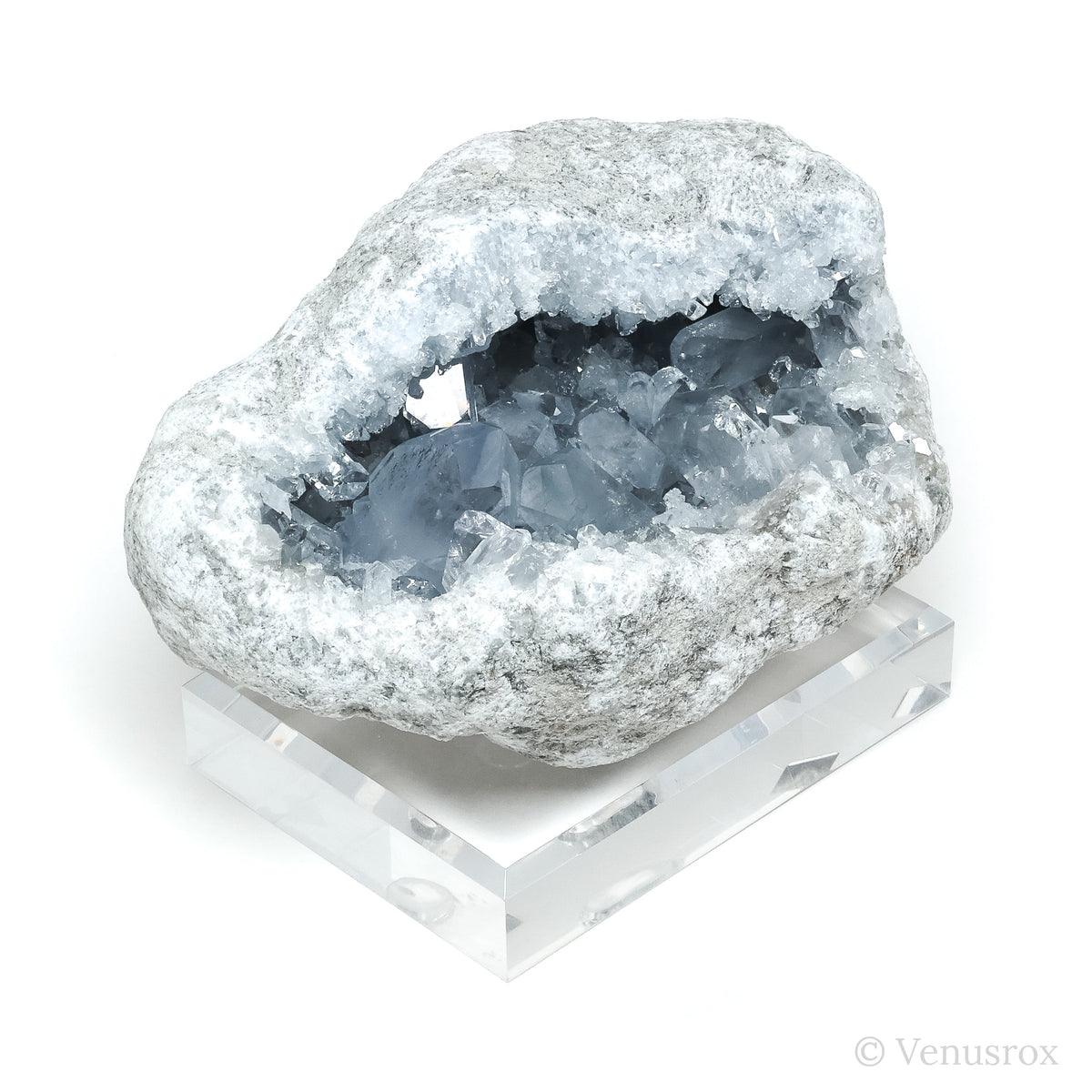 Blue Celestite on Matrix Natural Cluster mounted on a bespoke stand from Madagascar | Venusrox