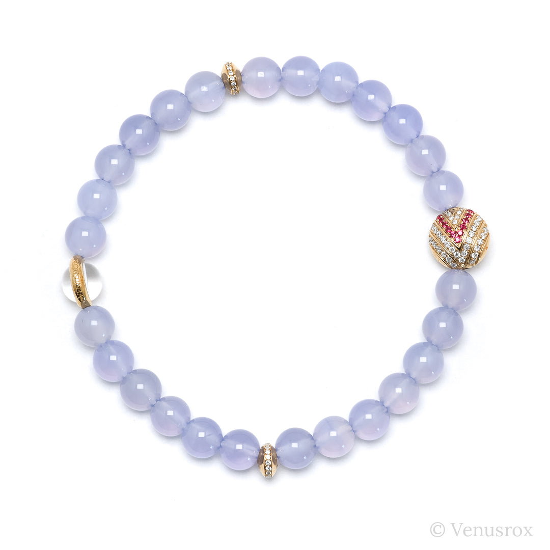 Blue Chalcedony alongside 18Kt Gold with Diamonds & Rubies Bracelet | Venusrox