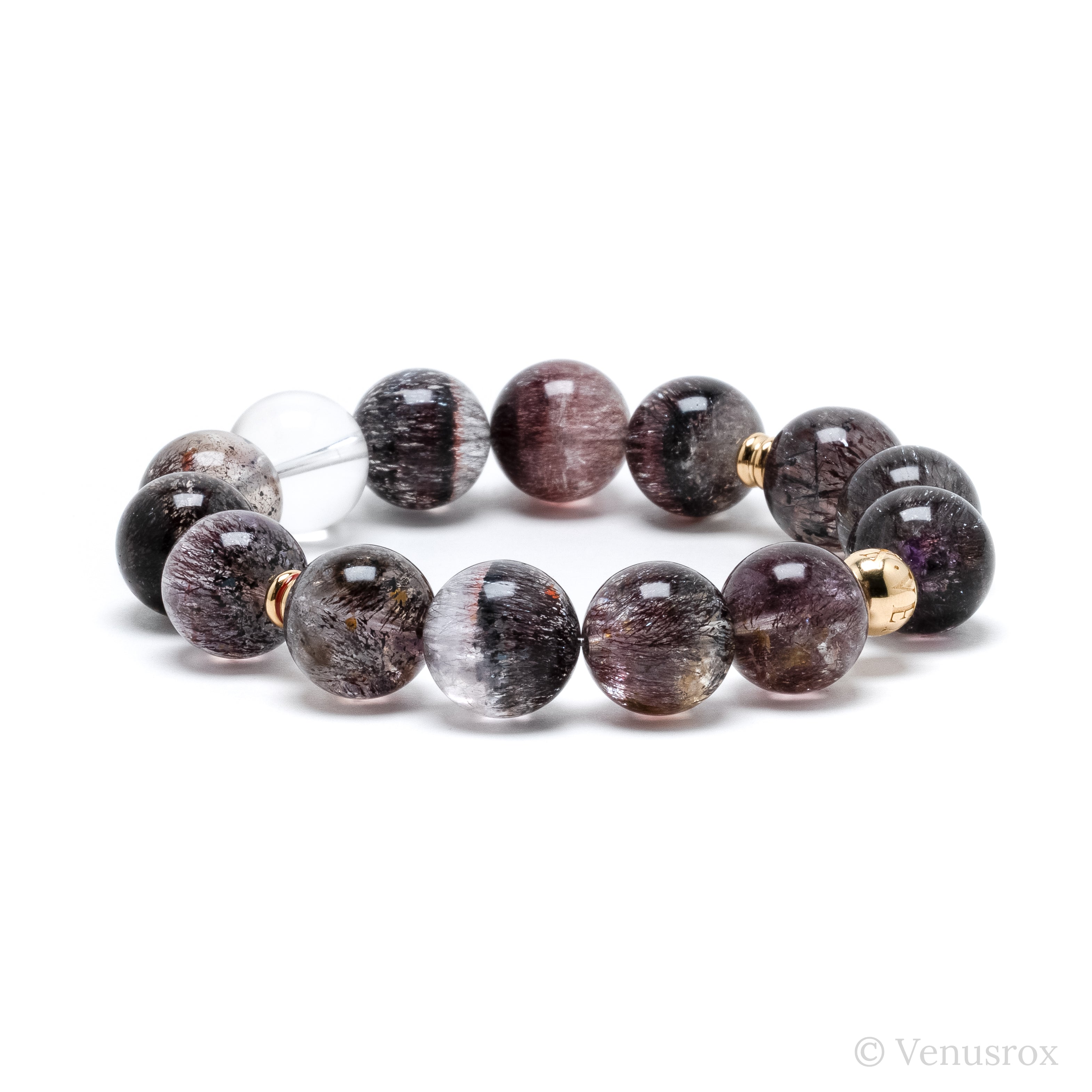Clear Quartz with Amethyst Phantoms, Hematite and Goethite Bracelet from Brazil | Venusrox