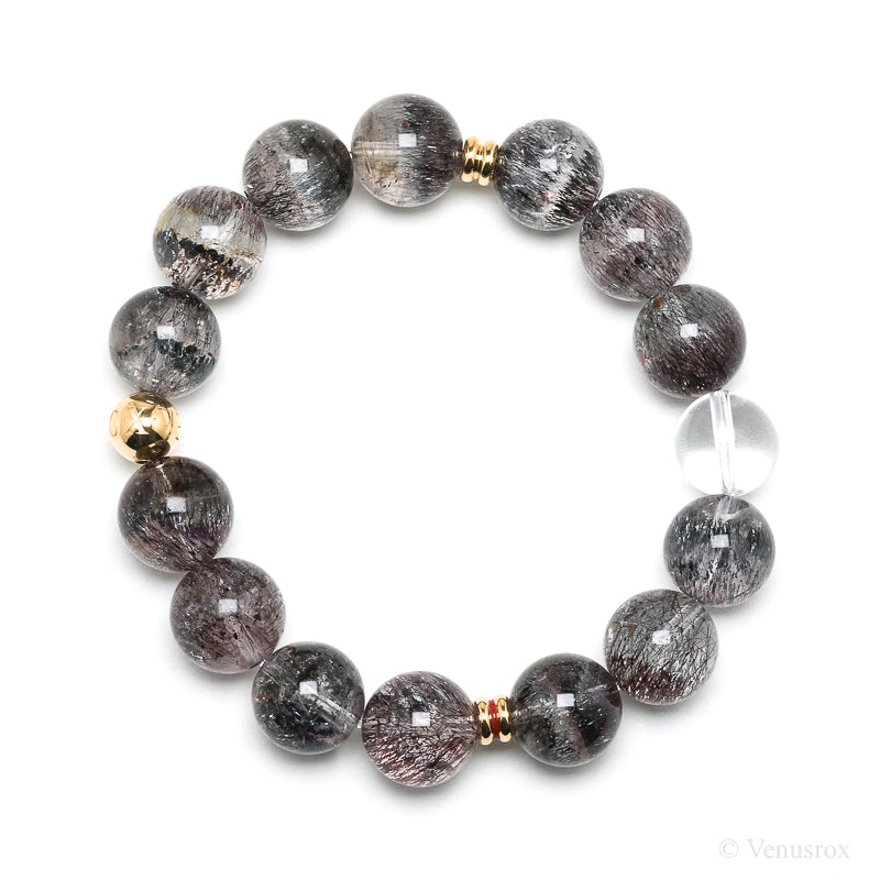 Clear Quartz with Amethyst Phantoms, Hematite and Goethite Bracelet from Brazil | Venusrox