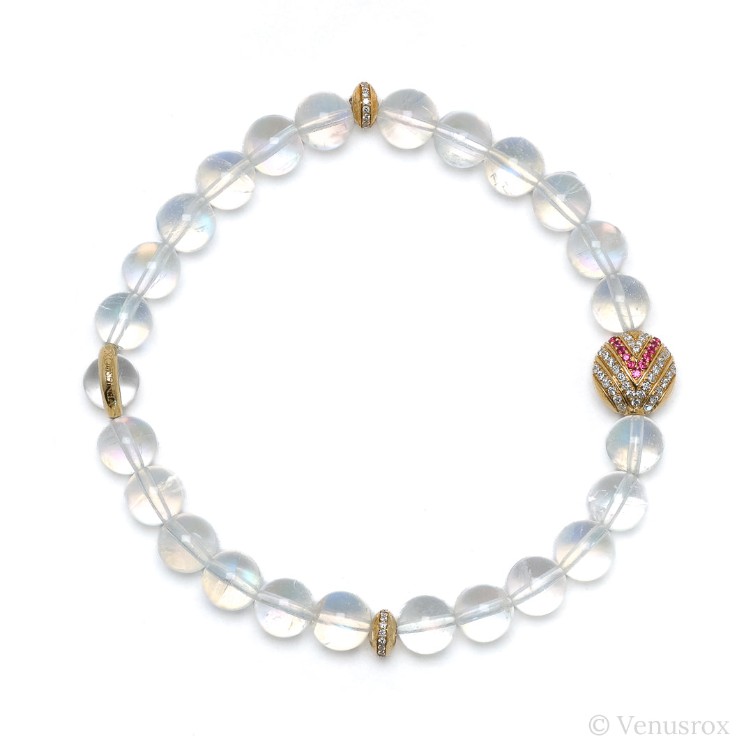 Rainbow Moonstone alongside 18Kt Gold with Diamonds & Rubies Bracelet | Venusrox