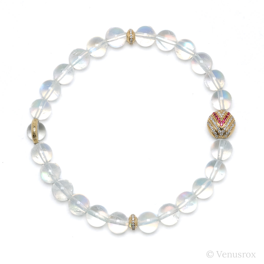 Rainbow Moonstone alongside 18Kt Gold with Diamonds & Rubies Bracelet | Venusrox