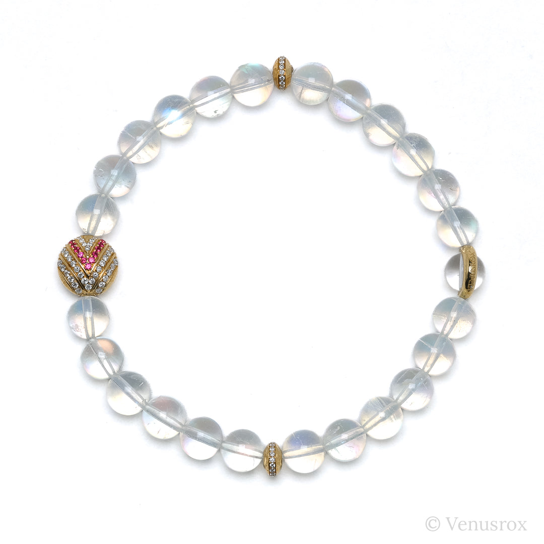 Rainbow Moonstone alongside 18Kt Gold with Diamonds & Rubies Bracelet | Venusrox