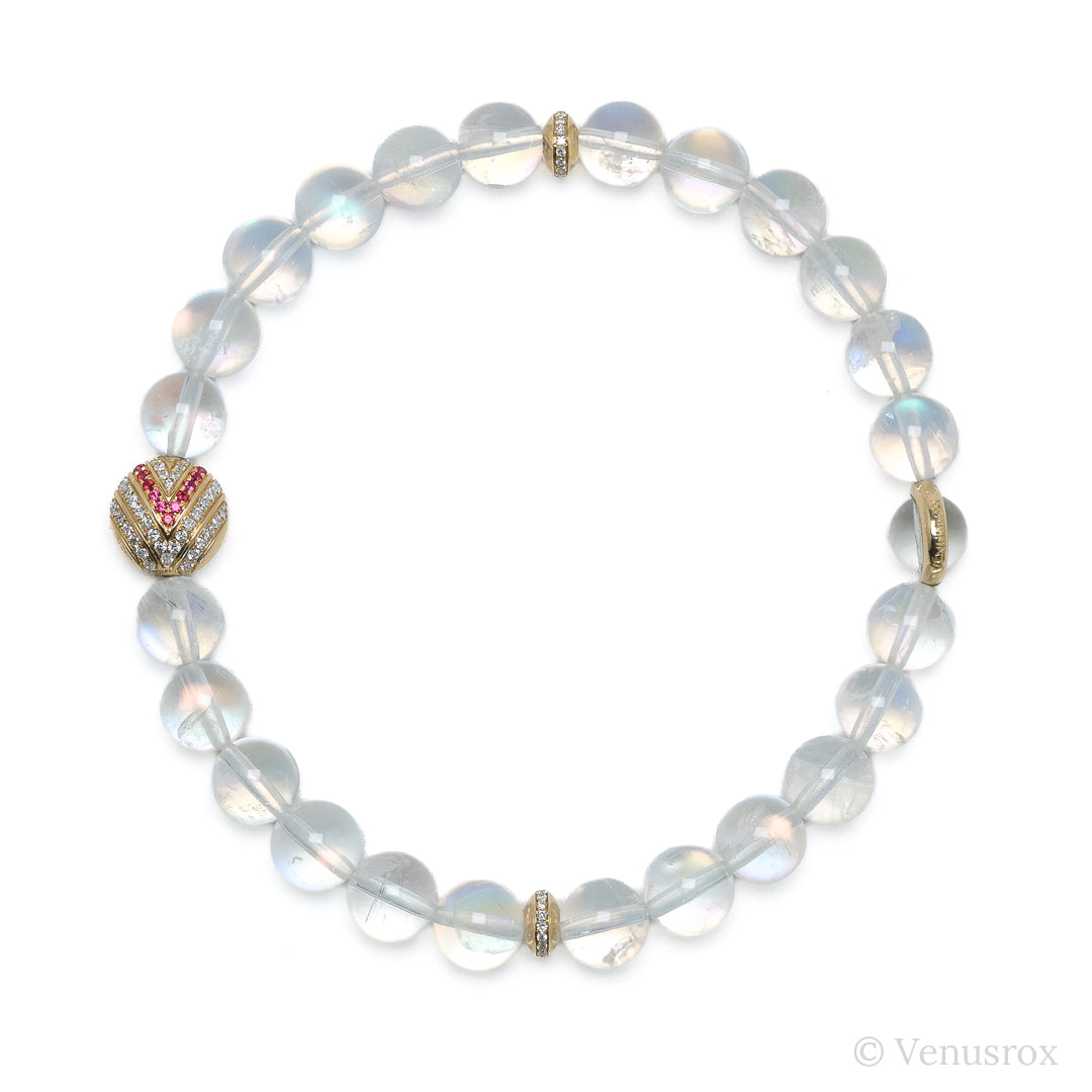 Rainbow Moonstone alongside 18Kt Gold with Diamonds & Rubies Bracelet | Venusrox