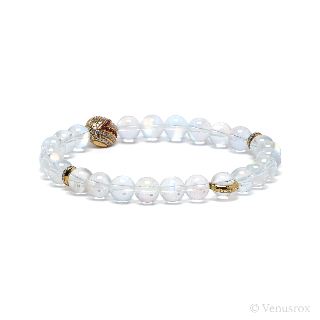 Rainbow Moonstone alongside 18Kt Gold with Diamonds & Rubies Bracelet | Venusrox