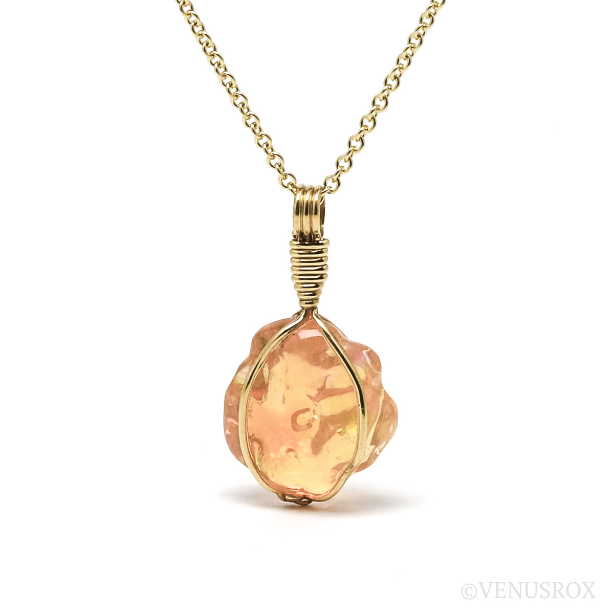 Fire Opal Pendant wrapped in 18Kt Gold from Mexico | Venusrox