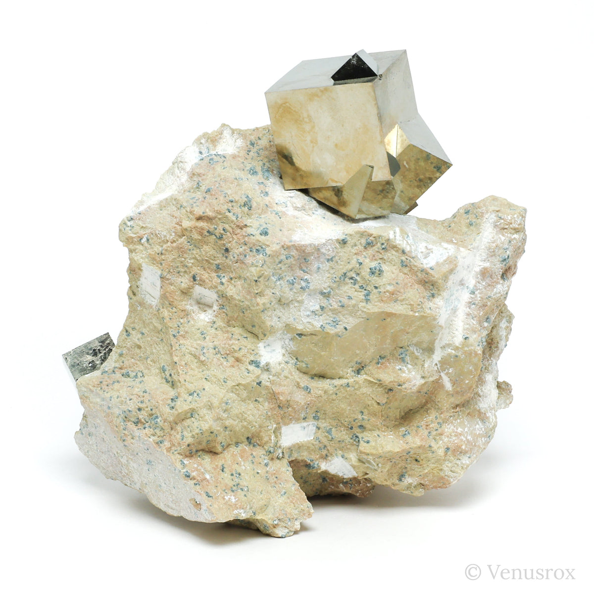 Pyrite Cubes in Matrix from Navajun, La Rioja, Spain mounted on a stand | Venusrox