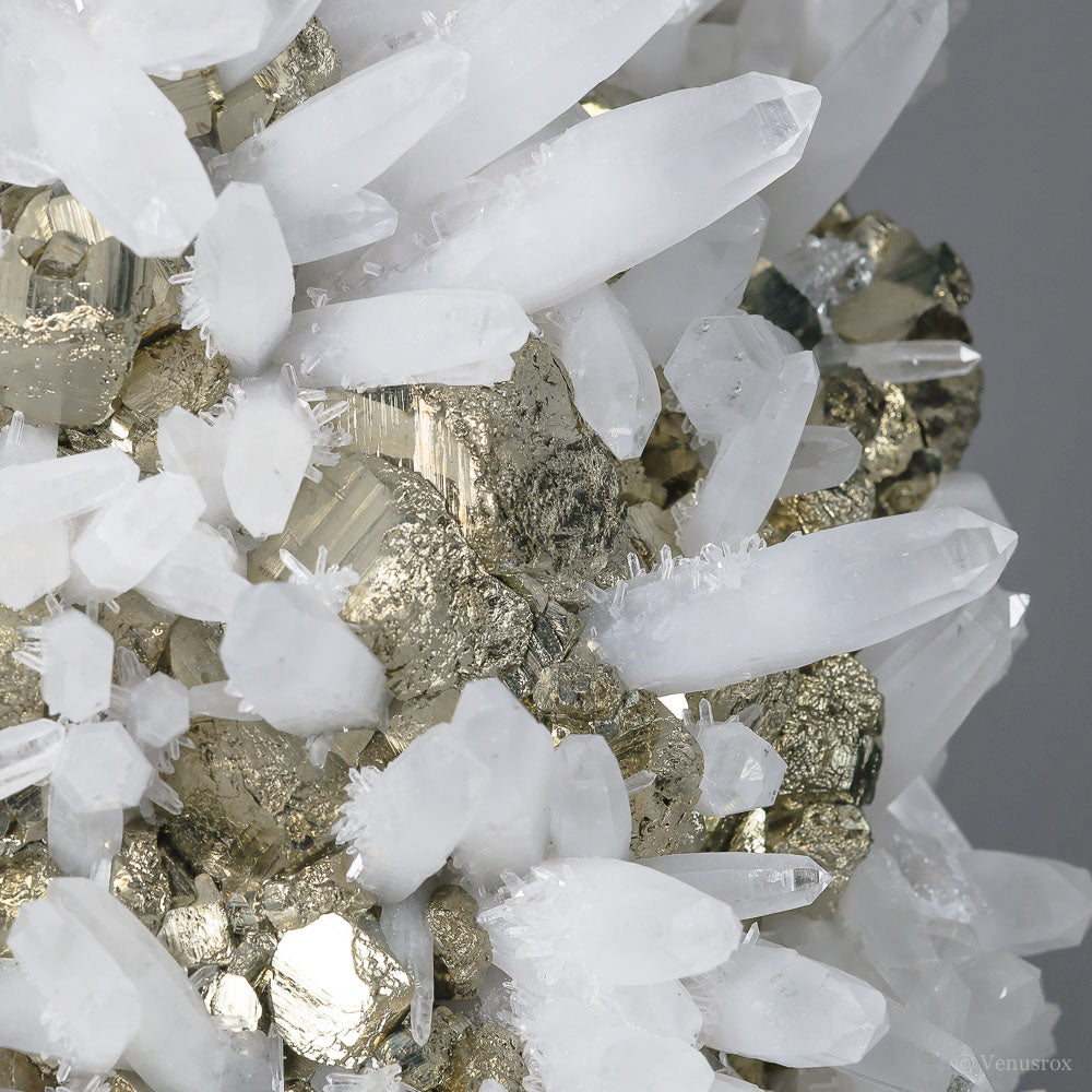 PYRITE WITH QUARTZ (CLEAR) NATURAL CLUSTER - NATURAL CRYSTALS