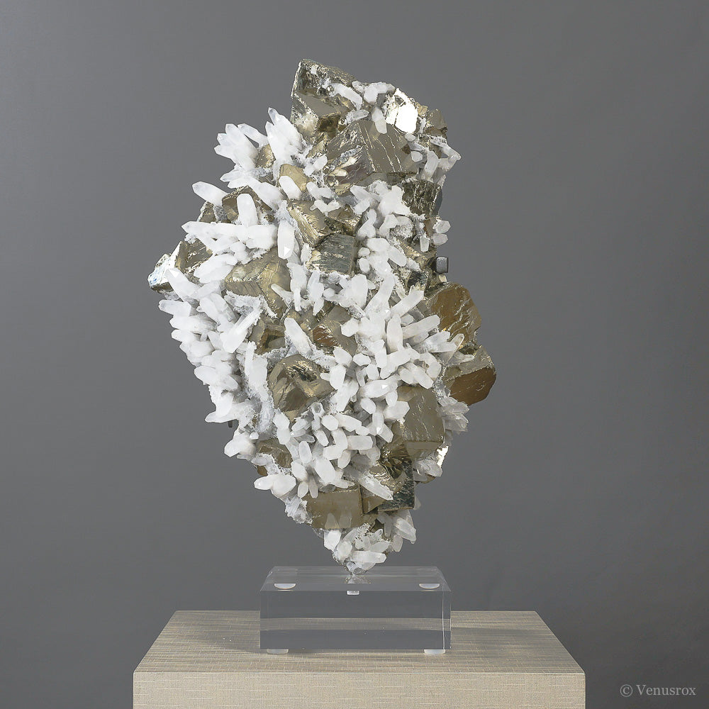 PYRITE WITH QUARTZ (CLEAR) NATURAL CLUSTER - NATURAL CRYSTALS