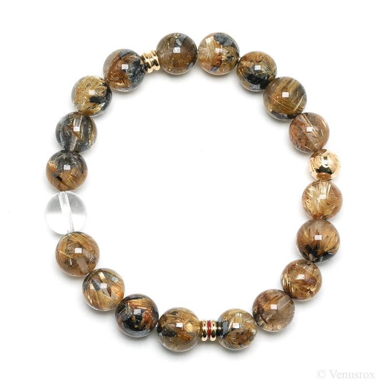 Golden Rutilated Quartz Bracelet with Hematite from Novo Horizonte, Brazil | Venusrox