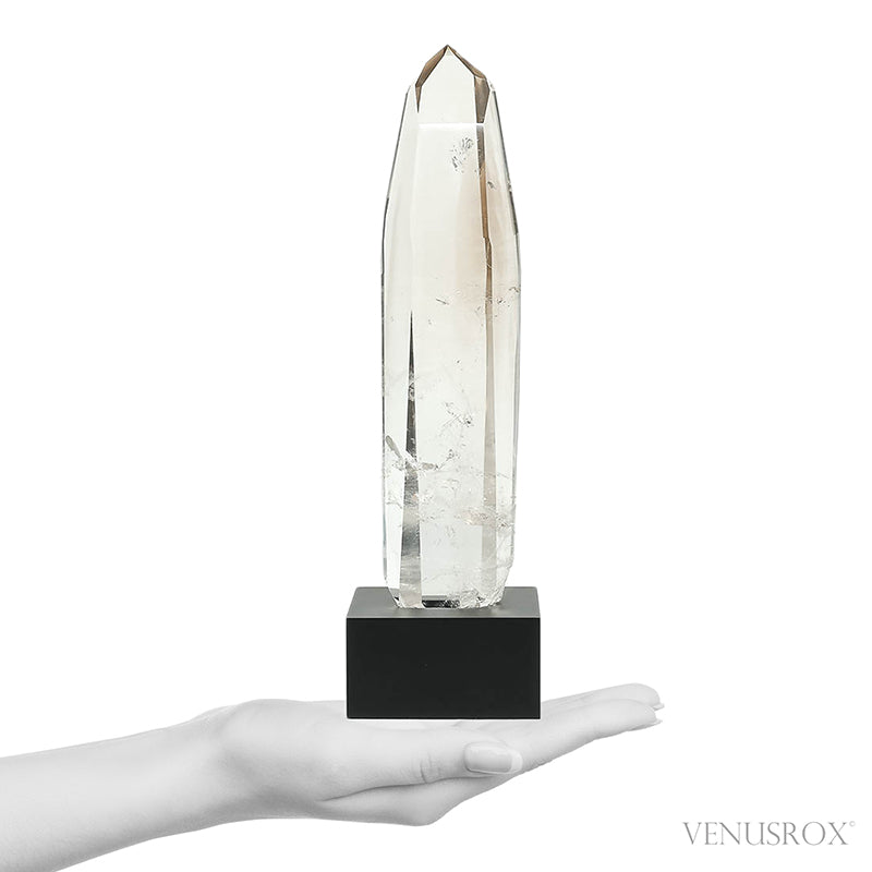 Smoky Phantom Lemurian Quartz Part Polished/Part Natural Point from Brazil mounted on a bespoke stand | Venusrox