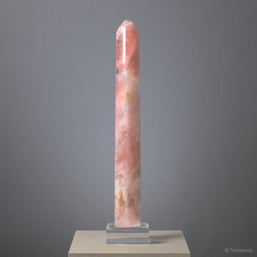 Rose Quartz Polished Point from Brazil mounted on a bespoke stand | Venusrox