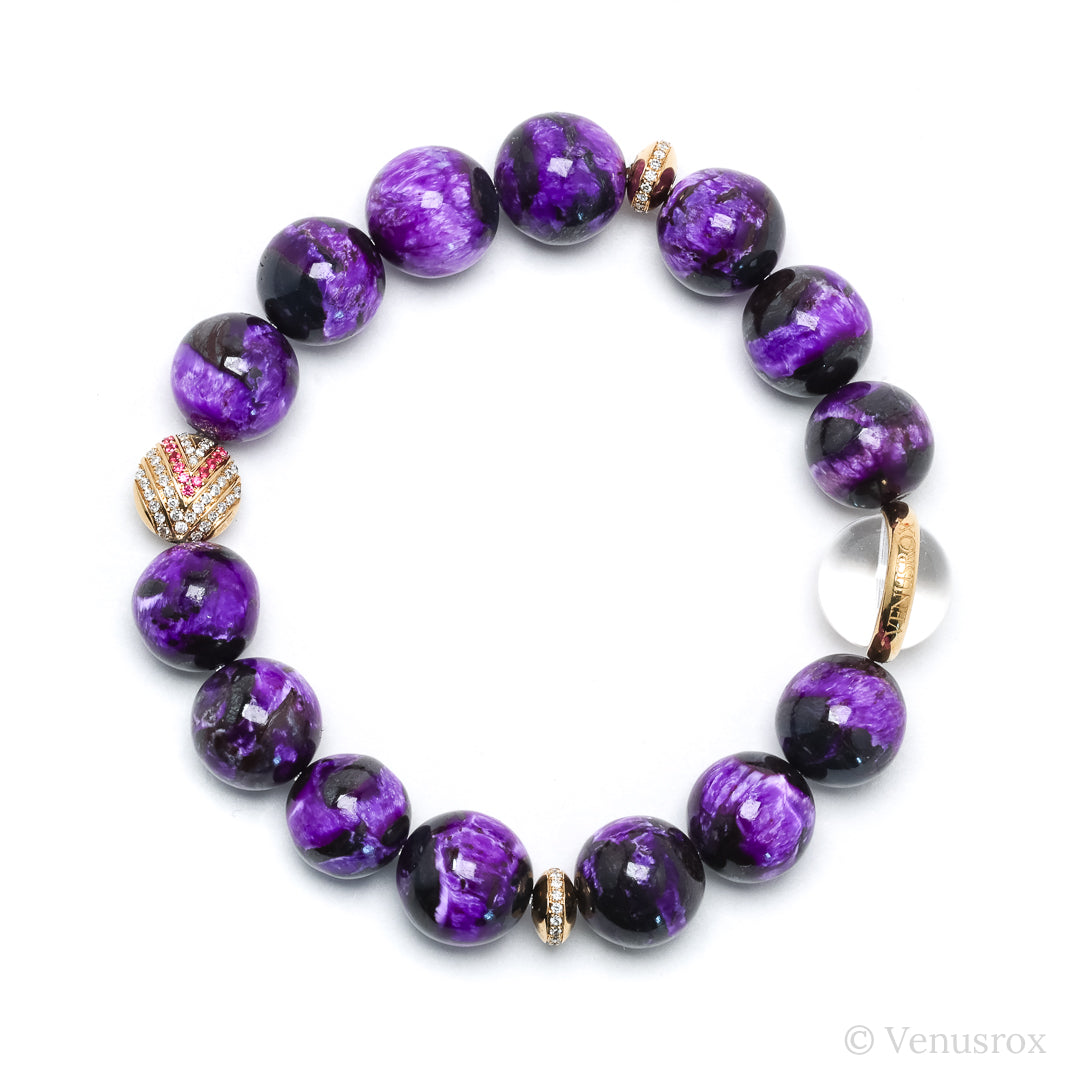 Rainbow Moonstone alongside 18Kt Gold with Diamonds & Rubies Bracelet | Venusrox