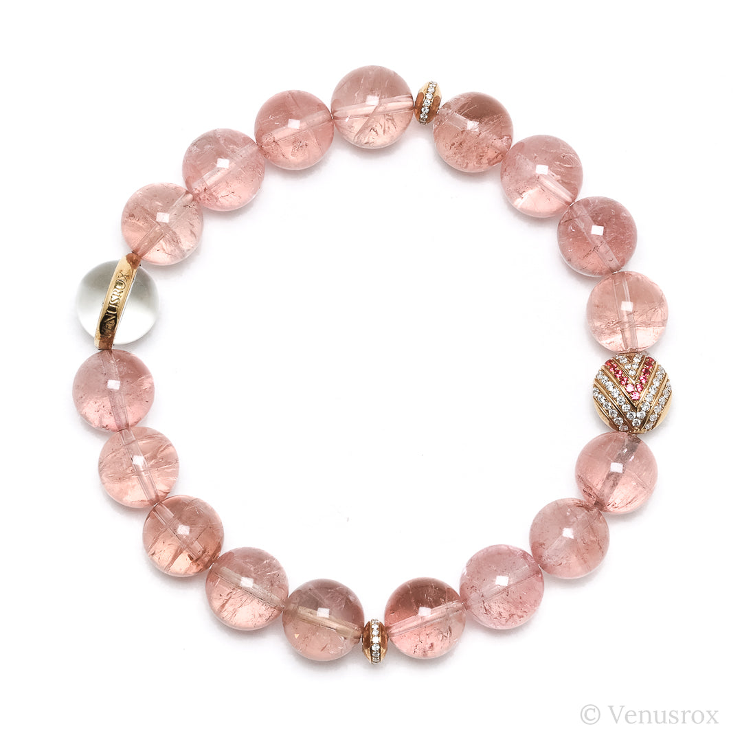 Pink Tourmaline alongside 18Kt Gold with Diamonds & Rubies Bracelet | Venusrox