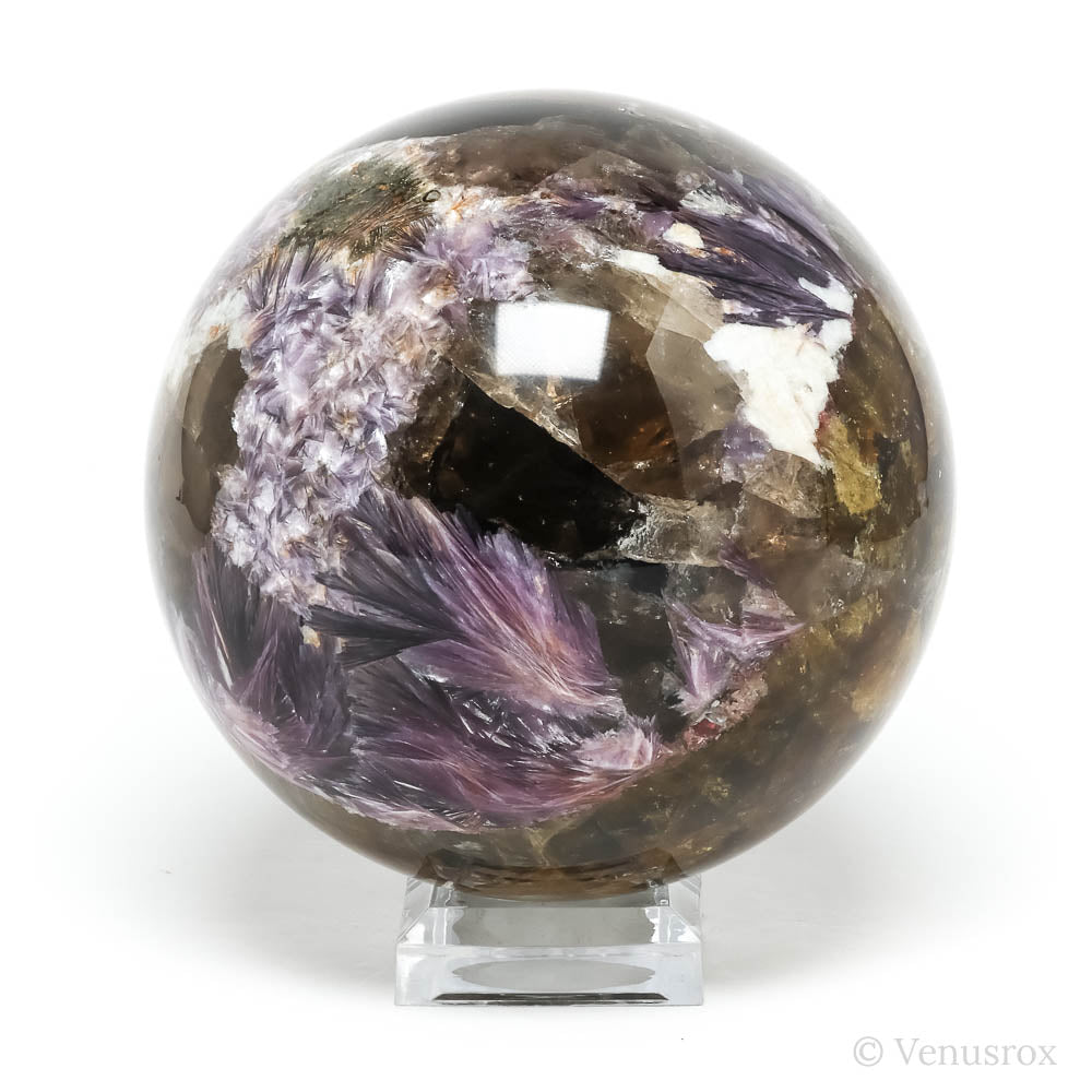 Pink/Red/Yellow Tourmaline with Albite, Smoky Quartz & Lepidolite Sphere from Malhan Mountains, Chyta Region, Russia | Venusrox