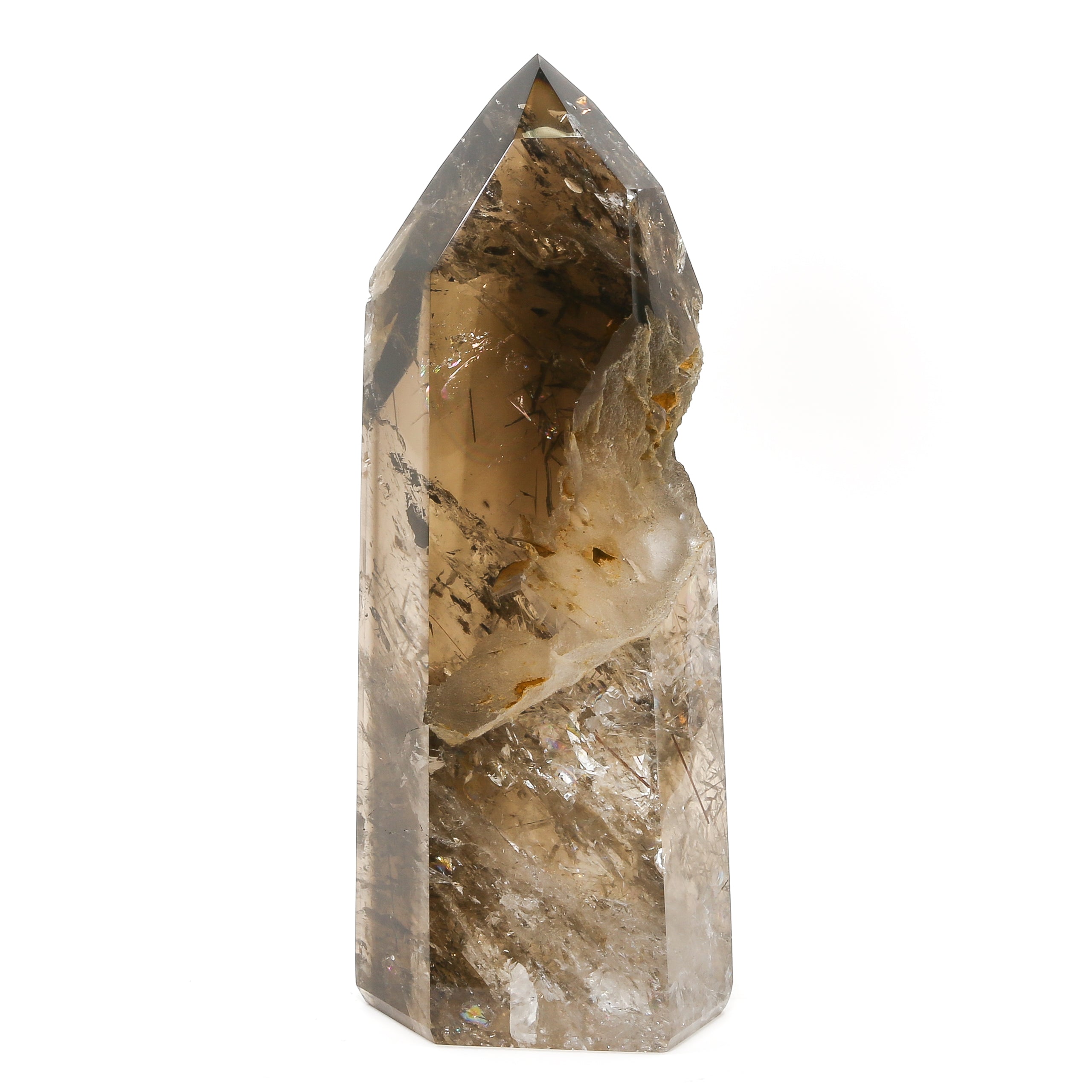 Rutilated Smoky Phantom Quartz Part Polished/Part Natural Point from Brazil | Venusrox