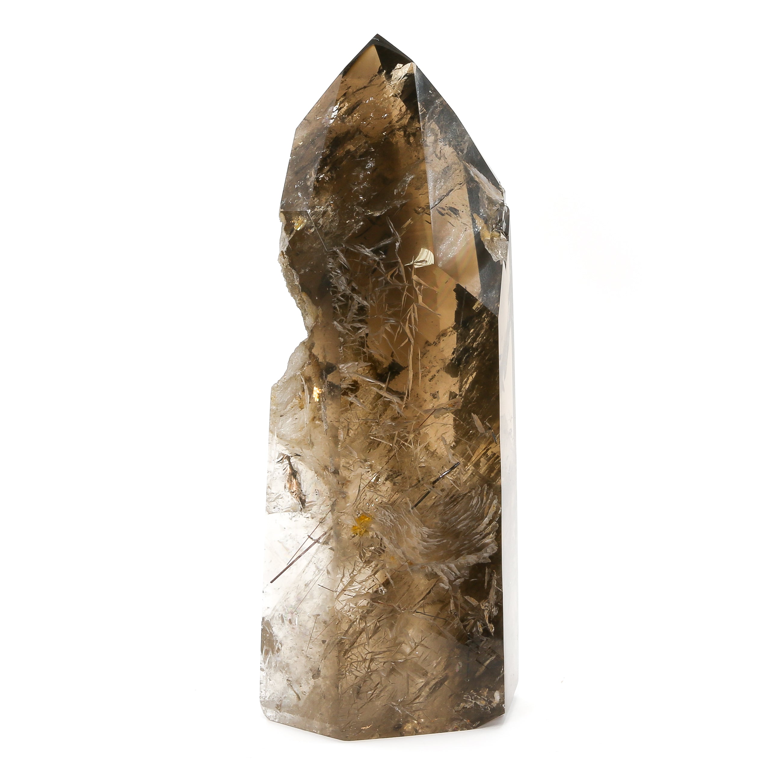 Rutilated Smoky Phantom Quartz Part Polished/Part Natural Point from Brazil | Venusrox