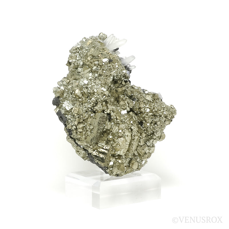 Pyrite with Clear Quartz & Sphalerite Natural Cluster from the Huanzala Mine, Huallanca District, Huanuco Department, Peru mounted on a bespoke stand | Venusrox