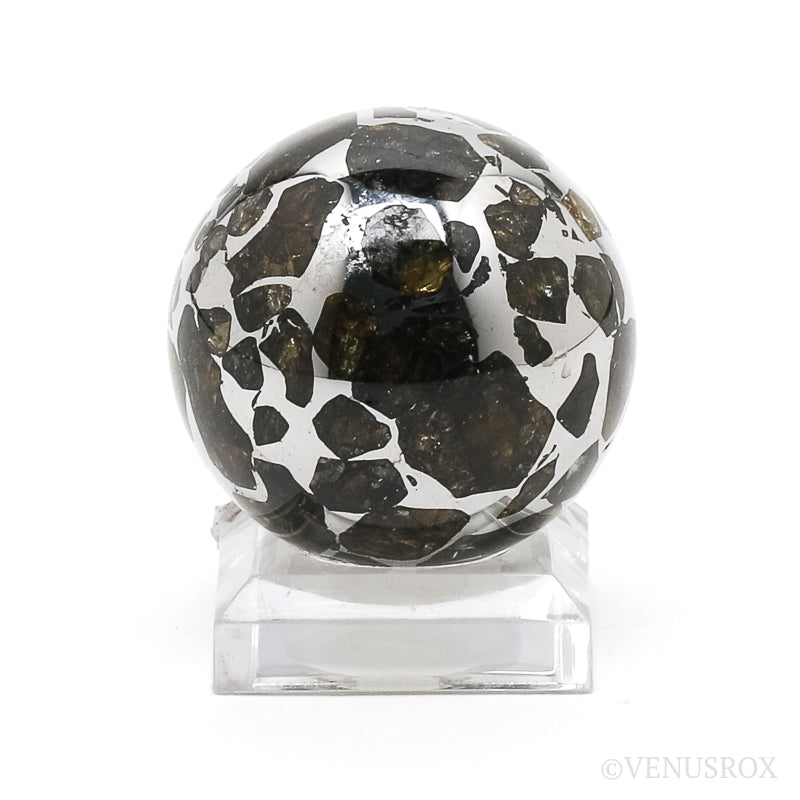 Seymchan Pallasite Meteorite Polished Sphere from the Hekandue River, Jasačnaja, Magadan District, Russia | Venusrox