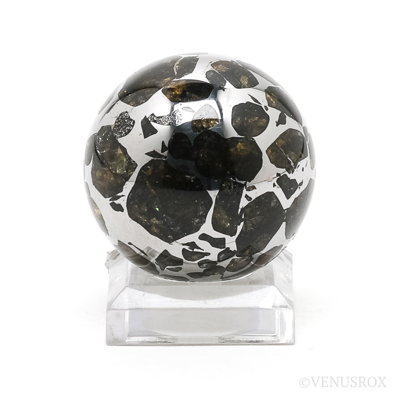 Seymchan Pallasite Meteorite Polished Sphere from the Hekandue River, Jasačnaja, Magadan District, Russia | Venusrox