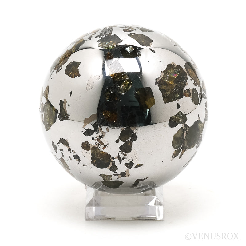 Seymchan Pallasite Meteorite Polished Sphere from the Hekandue River, Jasačnaja, Magadan District, Russia | Venusrox