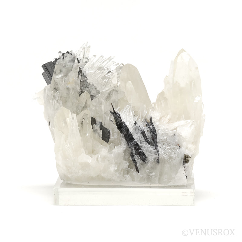Hubnerite on Clear Quartz Natural Cluster from Pasto Bueno, Pampas District, Pallasca Province, Ancash, Peru | Venusrox