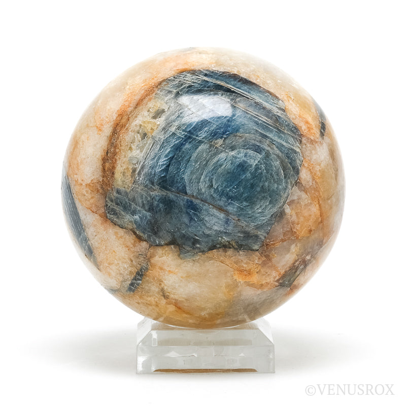 Blue Kyanite in Golden Quartz Polished Sphere from India | Venusrox