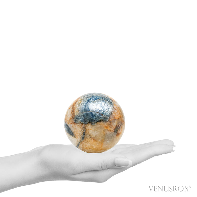 Blue Kyanite in Golden Quartz Polished Sphere from India | Venusrox