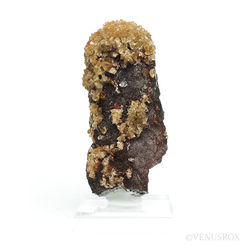 Seraphinite with Calcite Natural Crystal from Korshunovskoye Iron Scary Deposit, Irkutskaya Oblast, Siberia, Russia mounted on a stand | Venusrox