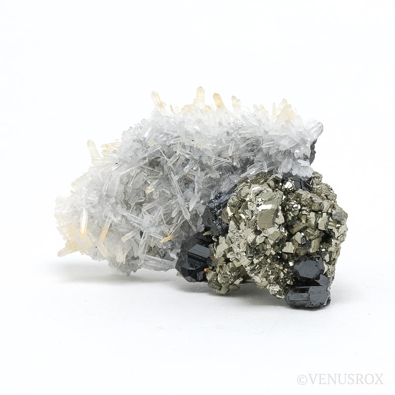 Clear Quartz on Pyrite & Sphalerite Natural Cluster from the Trepča Mining Complex, Trepča Valley, Kosovska Mitrovica, Kosovska Mitrovica District, Kosovo | Venusrox