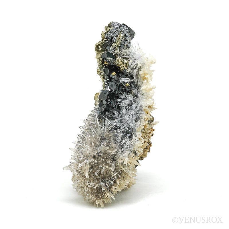 Clear Quartz, Dolomite & Chalcopyrite on Pyrite & Sphalerite Natural Cluster from the Trepča Mining Complex, Trepča Valley, Kosovska Mitrovica, Kosovska Mitrovica District, Kosovo | Venusrox