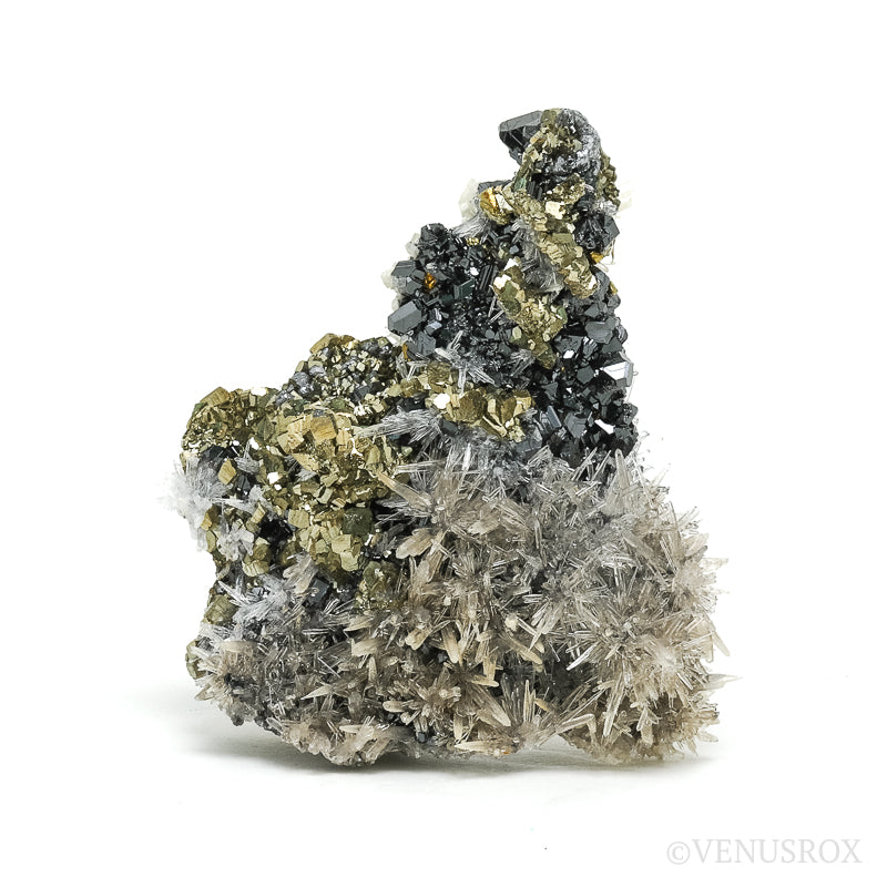 Clear Quartz, Dolomite & Chalcopyrite on Pyrite & Sphalerite Natural Cluster from the Trepča Mining Complex, Trepča Valley, Kosovska Mitrovica, Kosovska Mitrovica District, Kosovo | Venusrox