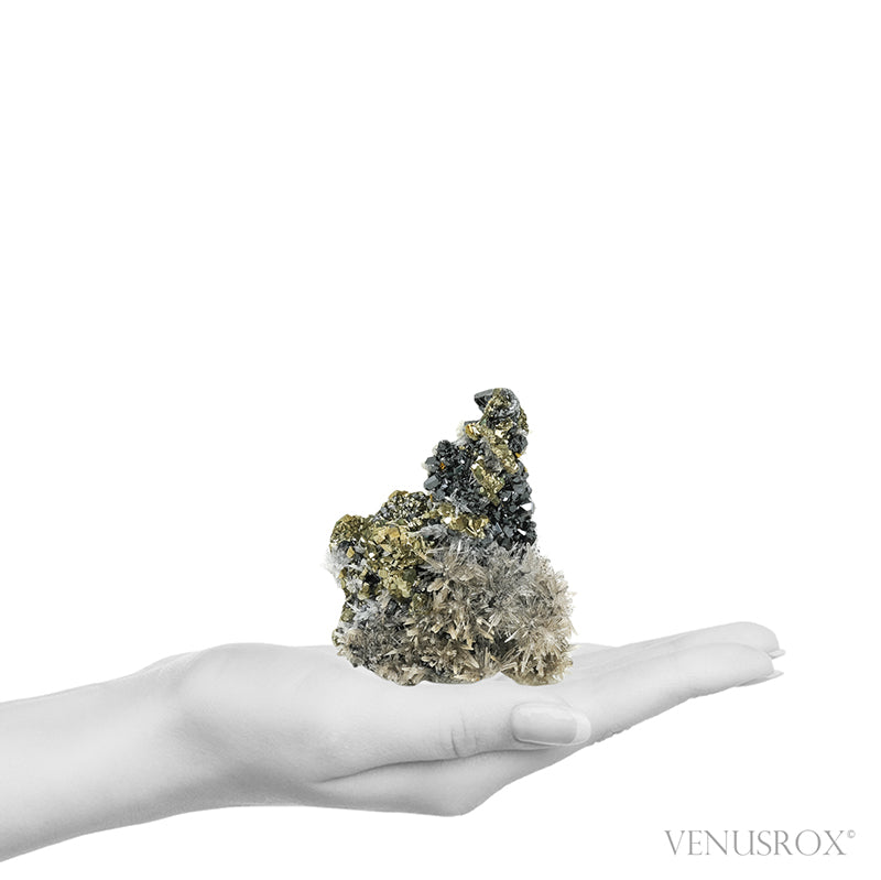 Clear Quartz, Dolomite & Chalcopyrite on Pyrite & Sphalerite Natural Cluster from the Trepča Mining Complex, Trepča Valley, Kosovska Mitrovica, Kosovska Mitrovica District, Kosovo | Venusrox