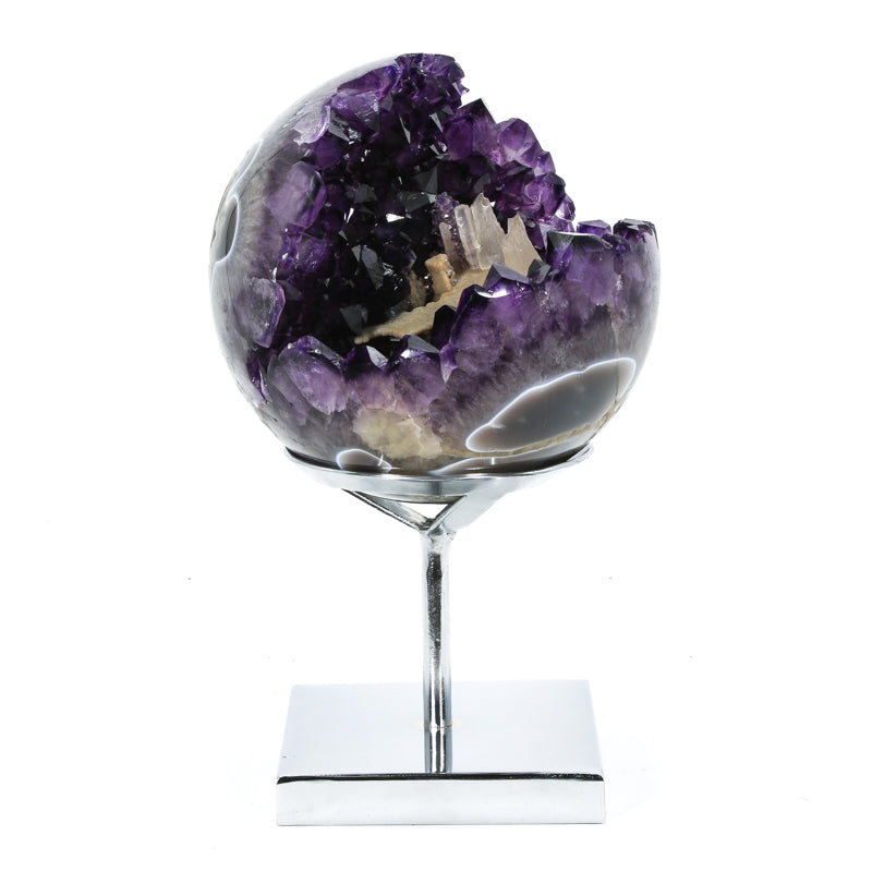 Amethyst with Agate & Calcite Geode Sphere from Brazil | Venusrox