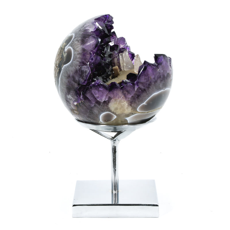 Amethyst with Agate & Calcite Geode Sphere from Brazil | Venusrox
