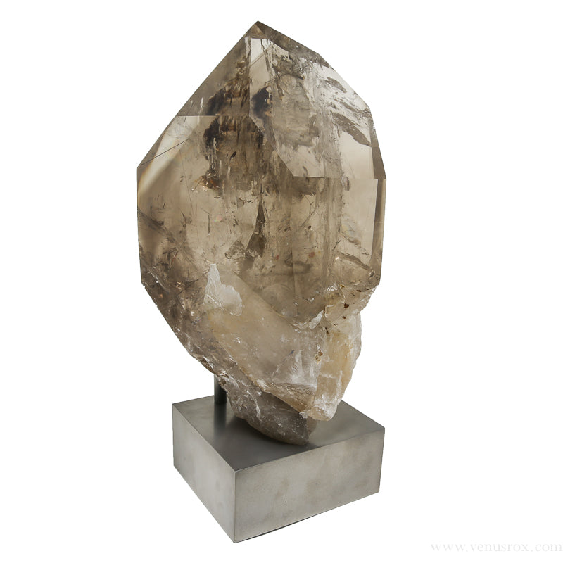 Rutilated/Smoky Quartz Polished/Natural Point with Phantoms from Brazil mounted on a bespoke stand | Venusrox