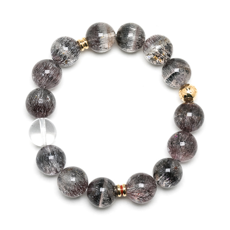 Clear Quartz with Amethyst Phantoms, Hematite and Goethite Bracelet from Brazil | Venusrox