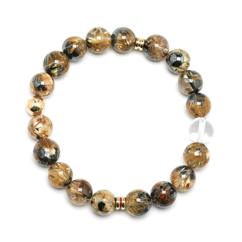 Golden Rutilated Quartz Bracelet with Hematite from Novo Horizonte, Brazil | Venusrox