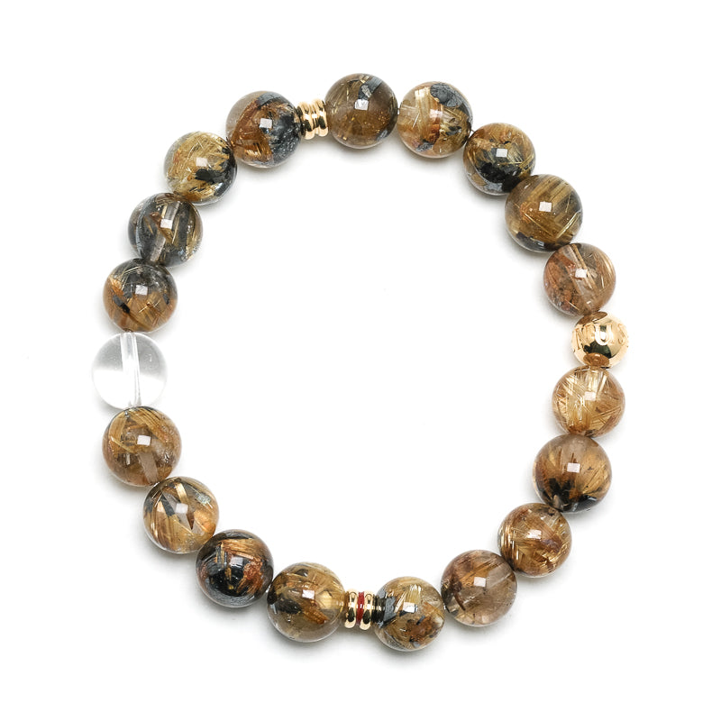 Golden Rutilated Quartz Bracelet with Hematite from Novo Horizonte, Brazil | Venusrox
