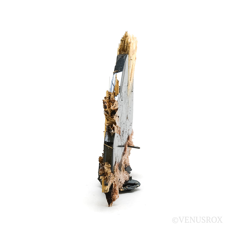 Golden Rutile on Hematite Natural Specimen from Novo Horizonte, Bahia, Brazil | Venusrox