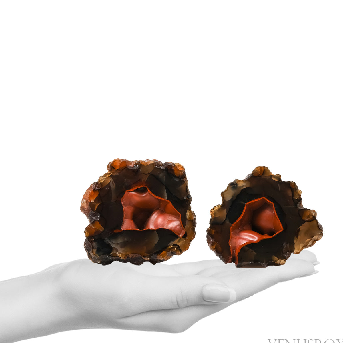 AGATE (RED FOX) POLISHED/NATURAL NODULE PAIR - POLISHED CRYSTALS