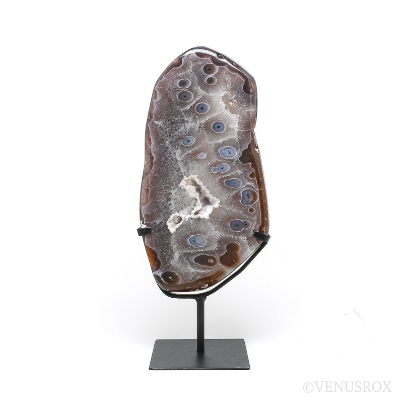 Agate with Clear Quartz Part Polished/Part Natural Slice from Brazil mounted in a bespoke stand | Venusrox