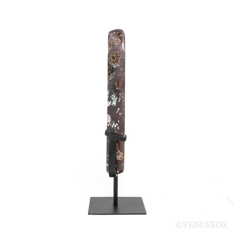Agate with Clear Quartz Part Polished/Part Natural Slice from Brazil mounted in a bespoke stand | Venusrox