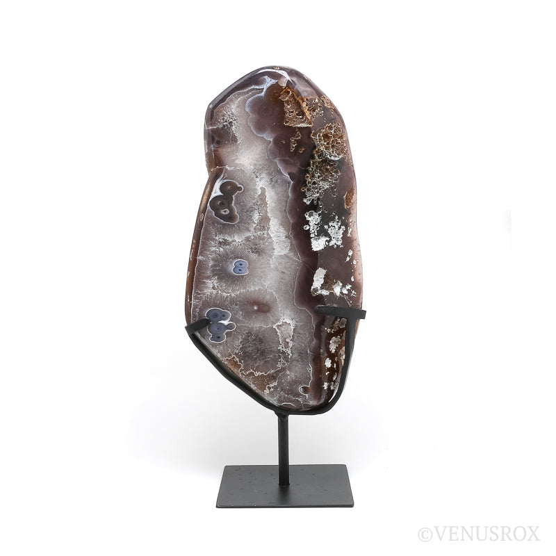 Agate with Clear Quartz Part Polished/Part Natural Slice from Brazil mounted in a bespoke stand | Venusrox
