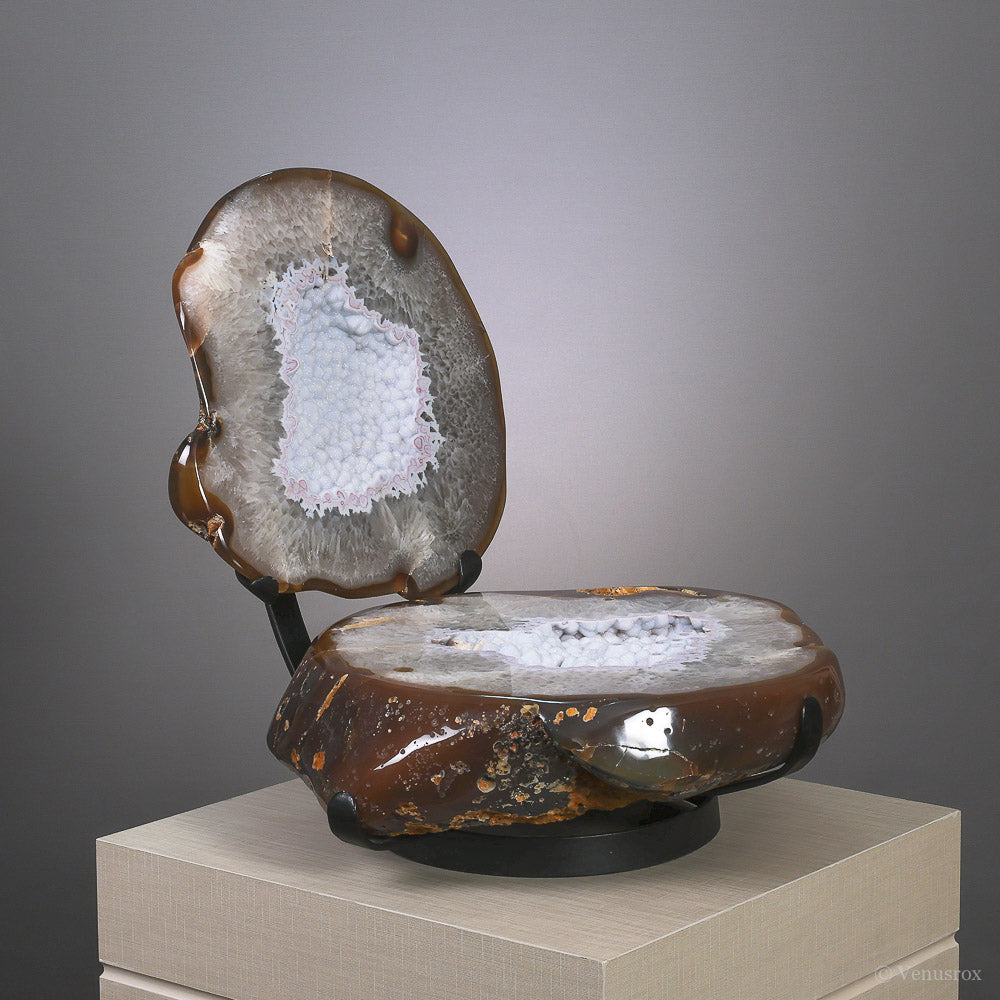 Agate with Clear Quartz Part Polished Nodule from Brazil mounted on a bespoke stand | Venusrox